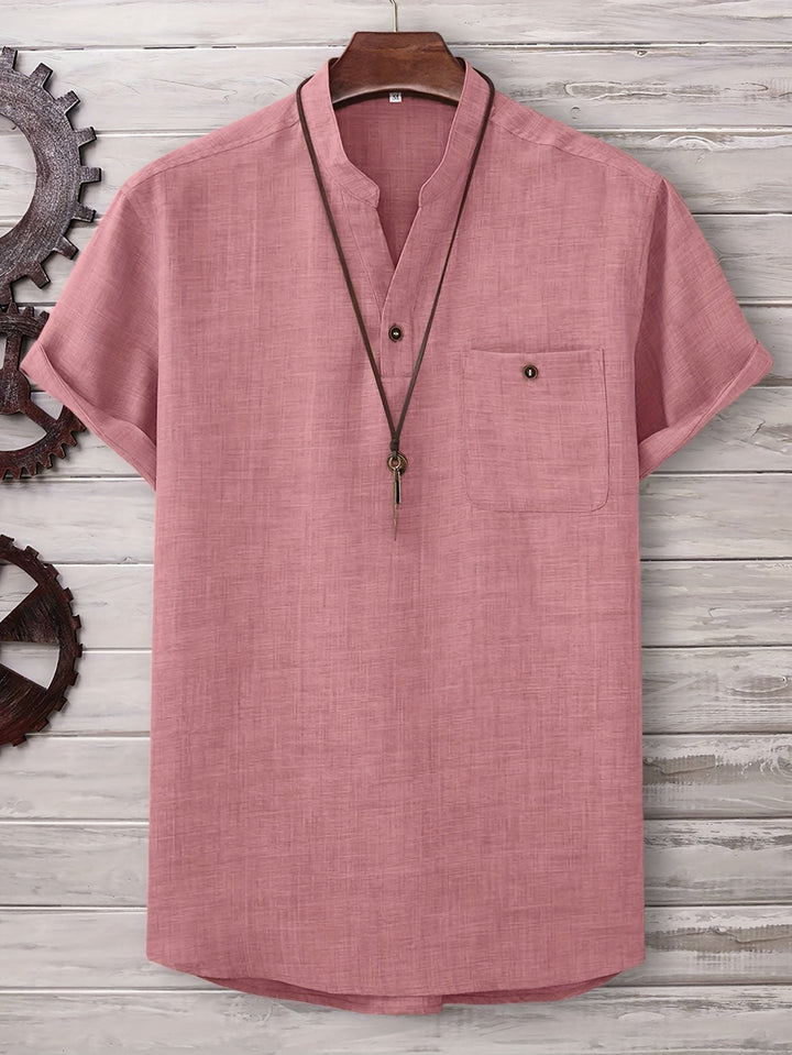 T Shirt Men - Short Sleeve with Stand Collar | Casual Relaxed Fit