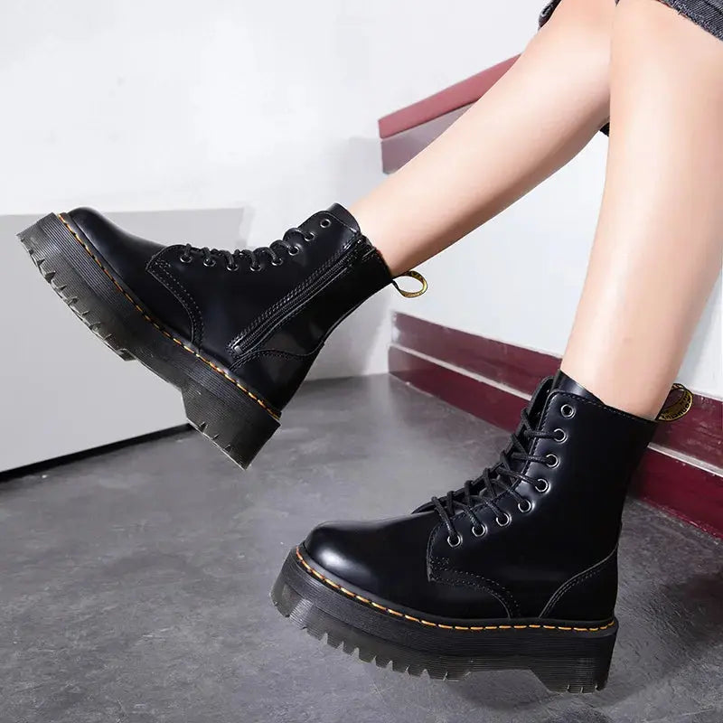Ankle Boots Women - Chunky Platform Lace Up with Side Zip | Casual