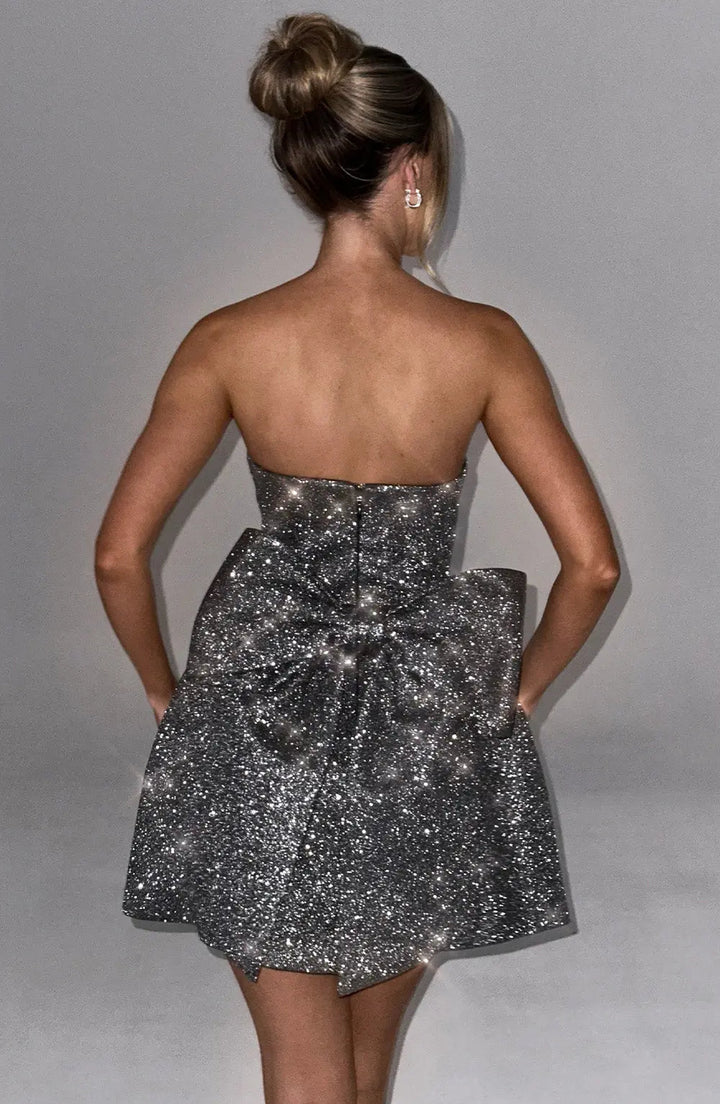 Mini Dress Women - Strapless Sequin Bow Detail | Party