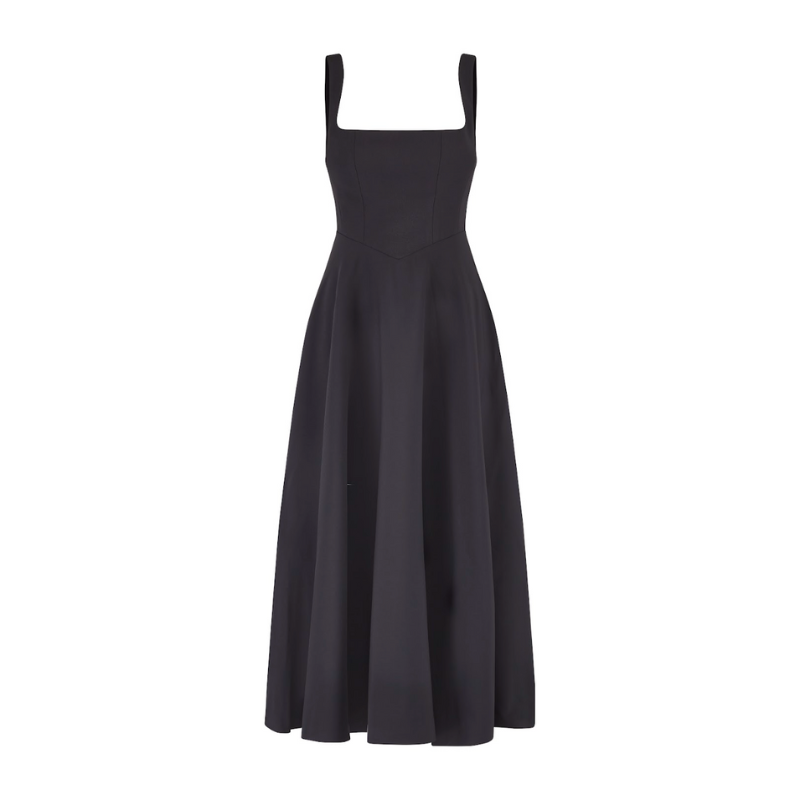 Midi Dress Women - A-Line Square Neck Structured | Elegant