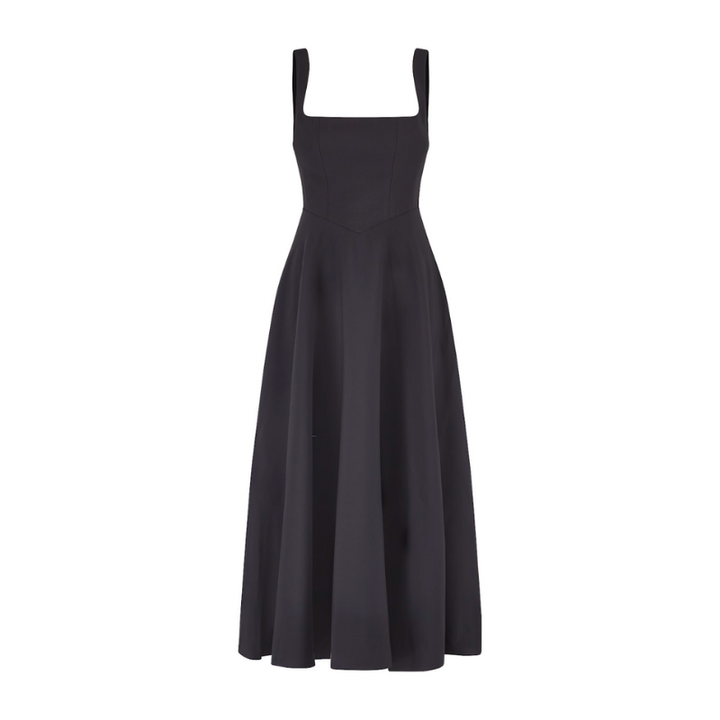 Midi Dress Women - A-Line Square Neck Structured | Elegant