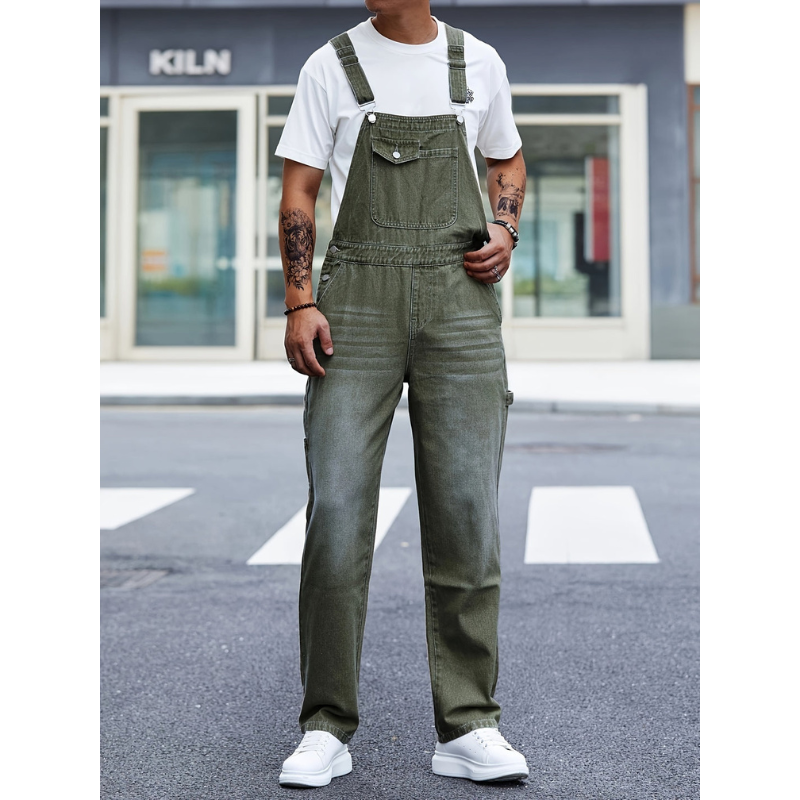 Men's Jeans - Relaxed Dungaree Overall with Washed Finish | Casual