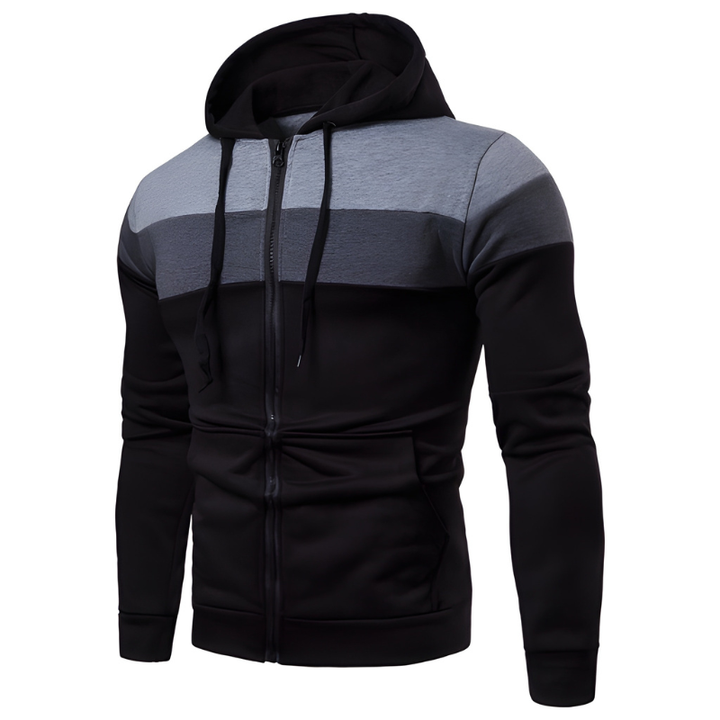 Men's Hoodie - Full Zip Colour Block Stripe Design | Casual