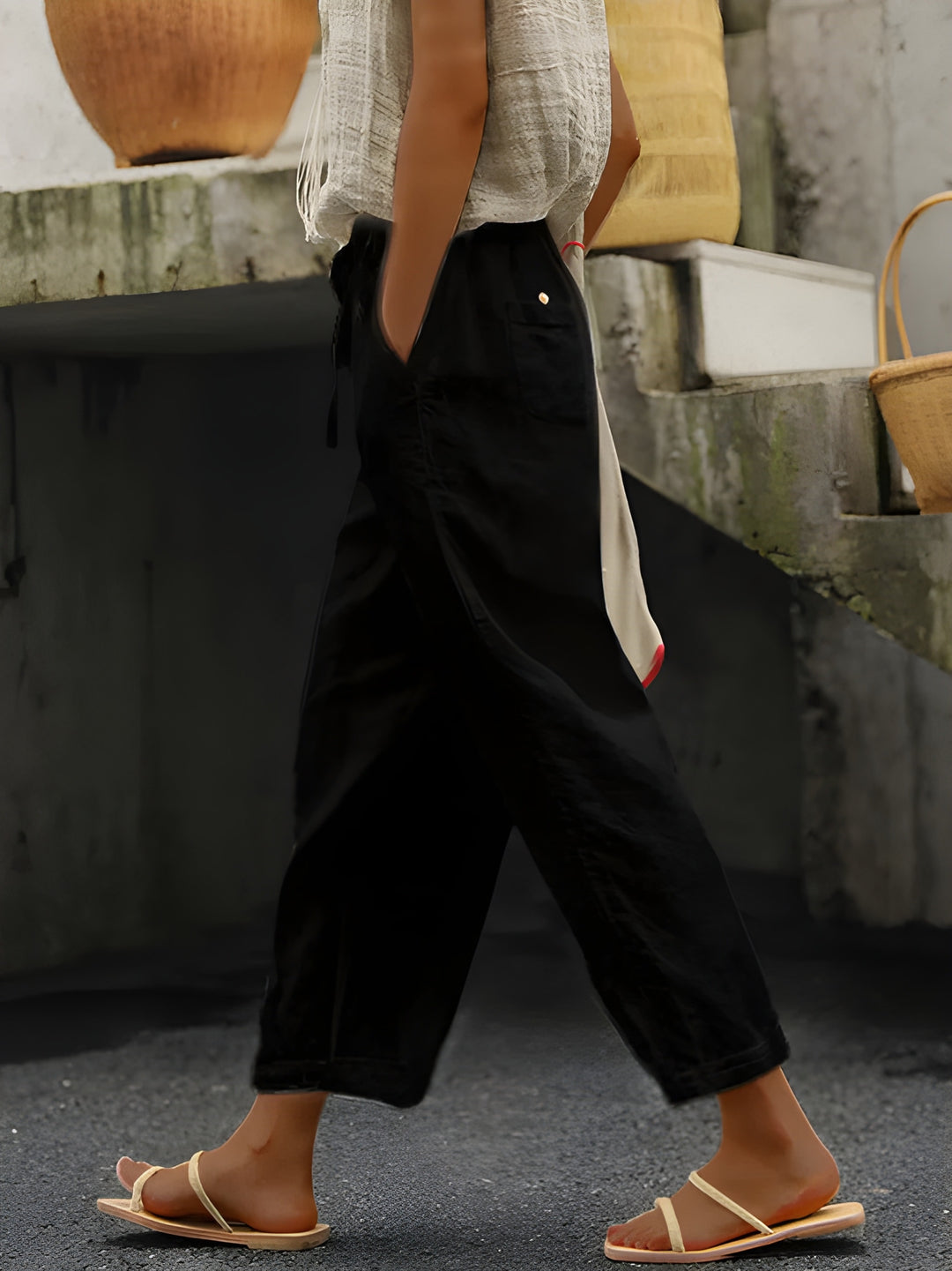 Women's Trousers - Relaxed Tapered Leg with Elasticated Waist | Summer