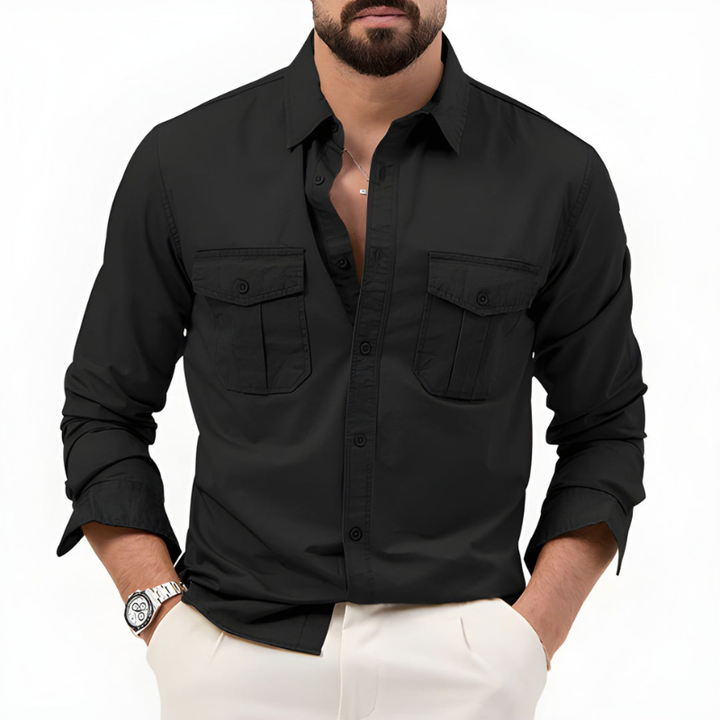 Men's Shirt - Long Sleeve Utility Style with Chest Pockets | Casual
