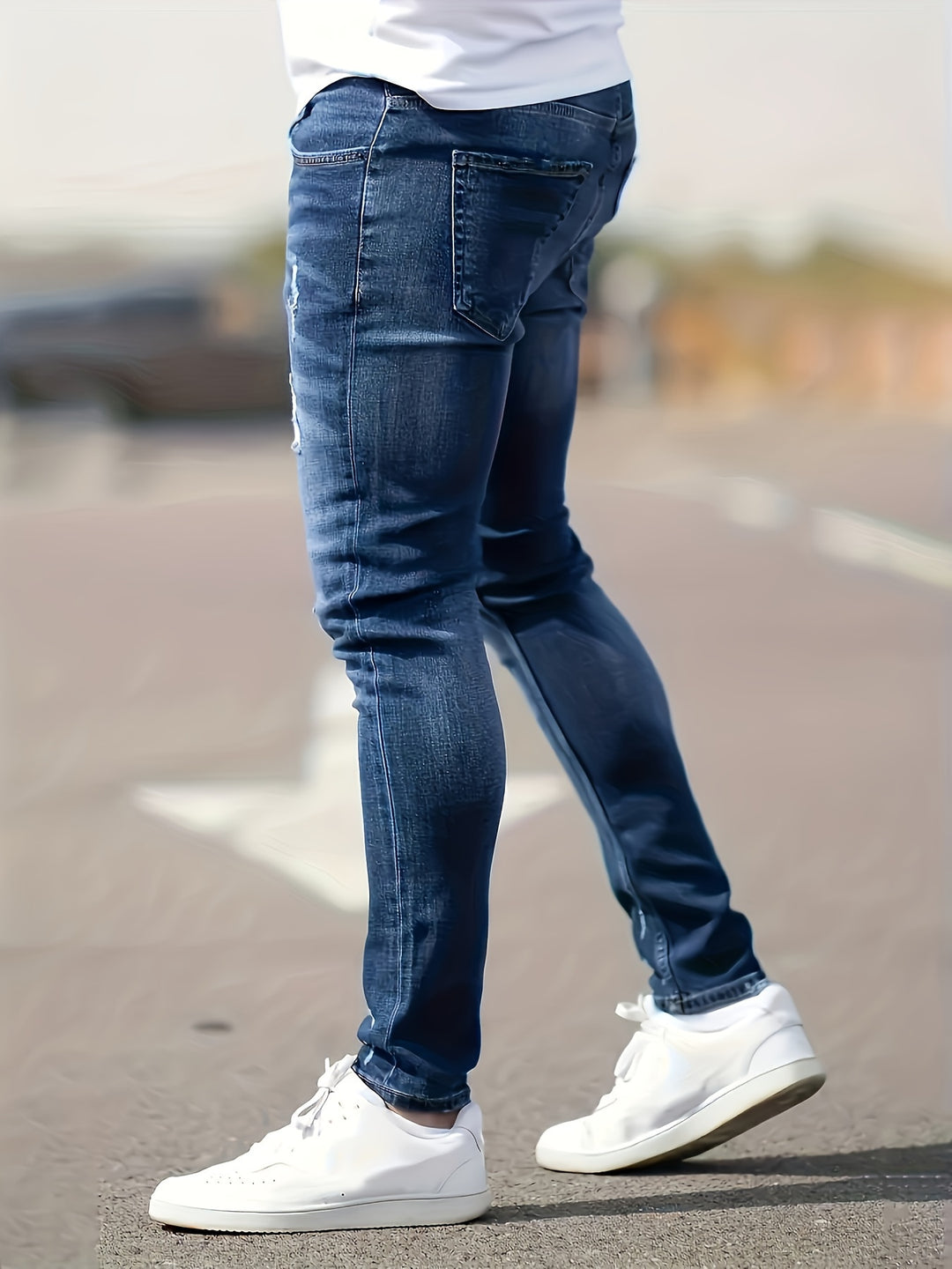 Men's Jeans - Skinny Fit Distressed with Dark Washed Finish | Casual