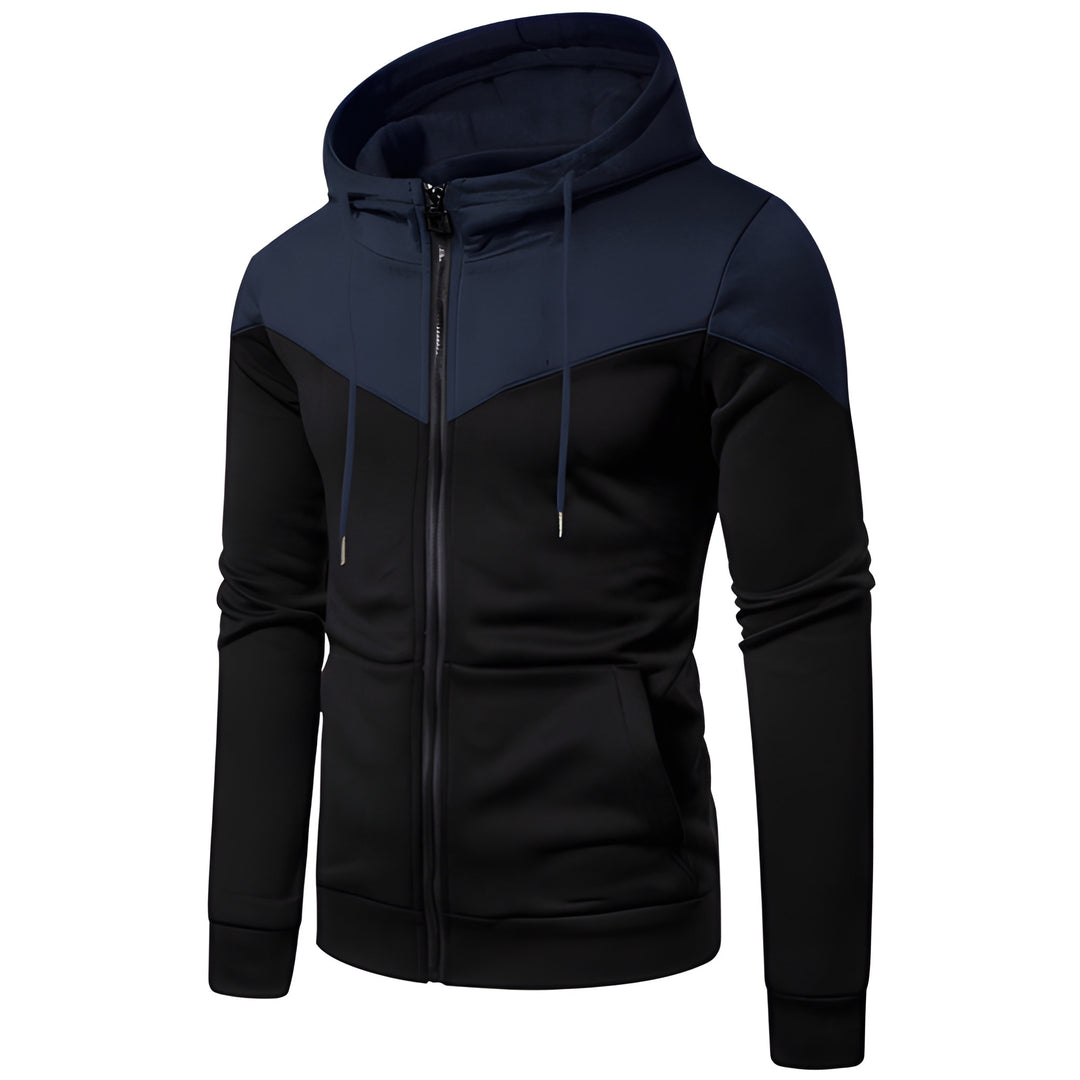 Men's Hoodie - Full Zip Two-Tone Colour Block | Casual Slim Fit