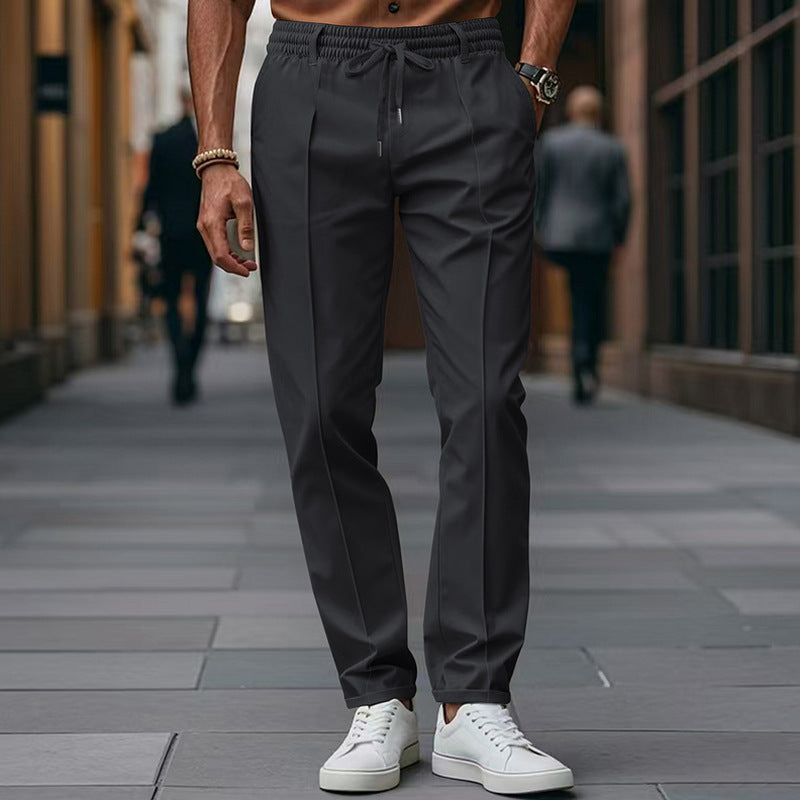 Men's Trousers - Slim Fit Smart Casual Drawstring with Pintuck Detail