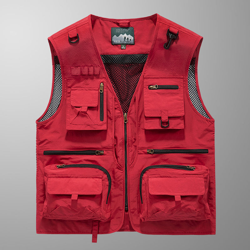 Men's Cargo Vest - Multi-Pocket Zip Mesh Panels | Outdoor