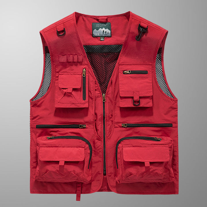 Men's Cargo Vest - Multi-Pocket Zip Mesh Panels | Outdoor