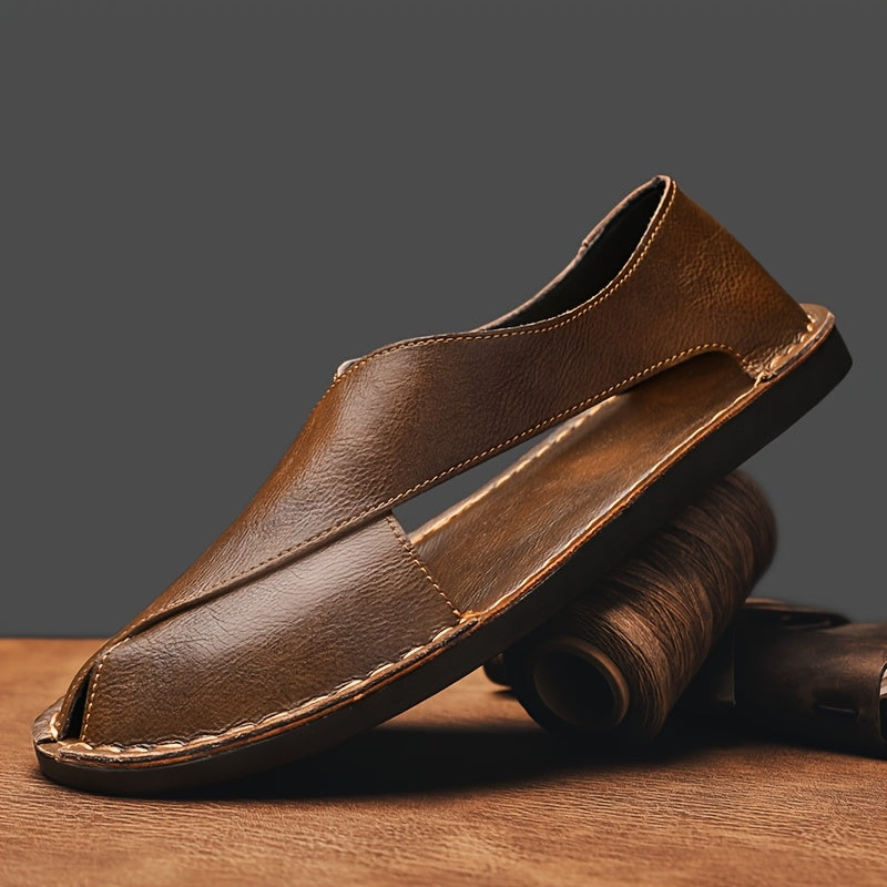 Sandals Men - Open Toe Slip-On with Wrap Front Panel | Casual Flat