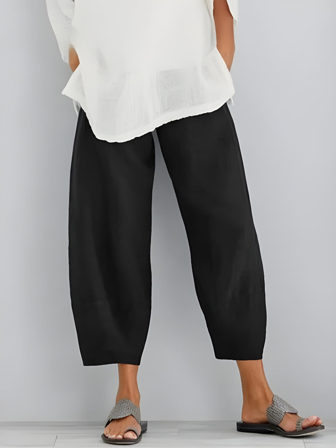 Women's Trousers - Cropped Tapered Leg Elasticated Waist | Summer