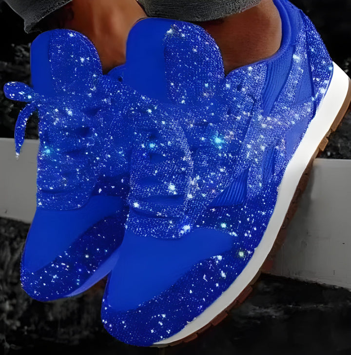 Women's Trainers - Glitter Lace Up Flat Sole Statement Sneaker | Casual
