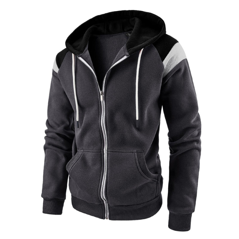 Men's Hoodie - Full Zip Contrast Panel Slim Fit | Casual