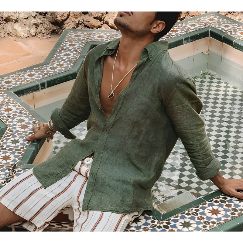 Men's Shirt - Relaxed Long Sleeve Button Front | Casual Summer