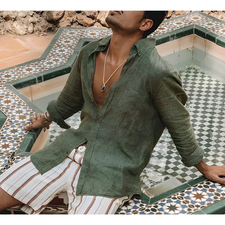 Men's Shirt - Relaxed Long Sleeve Button Front | Casual Summer