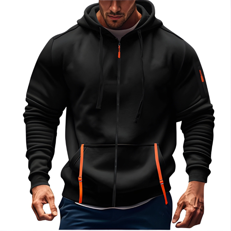 Men's Hoodie - Full Zip Contrast Detail Slim Fit | Casual Sport