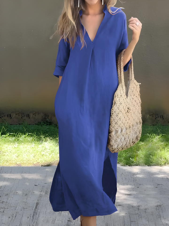 Maxi Dress Women - V-Neck Half Sleeve Relaxed Fit with Pockets | Casual