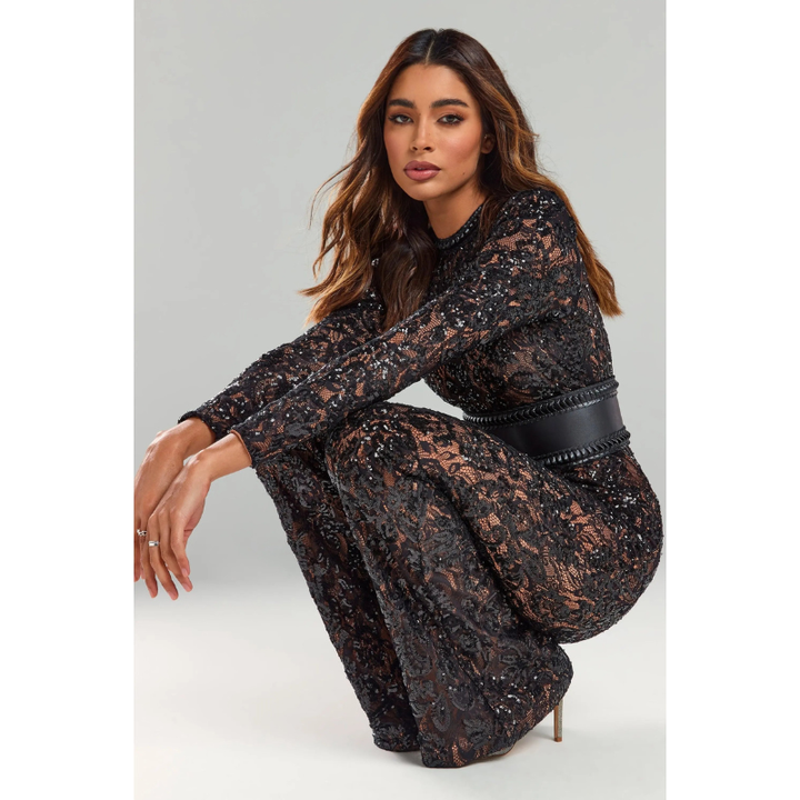 Jumpsuit Women - Round Neck Long Sleeve Flared Leg | Elegant