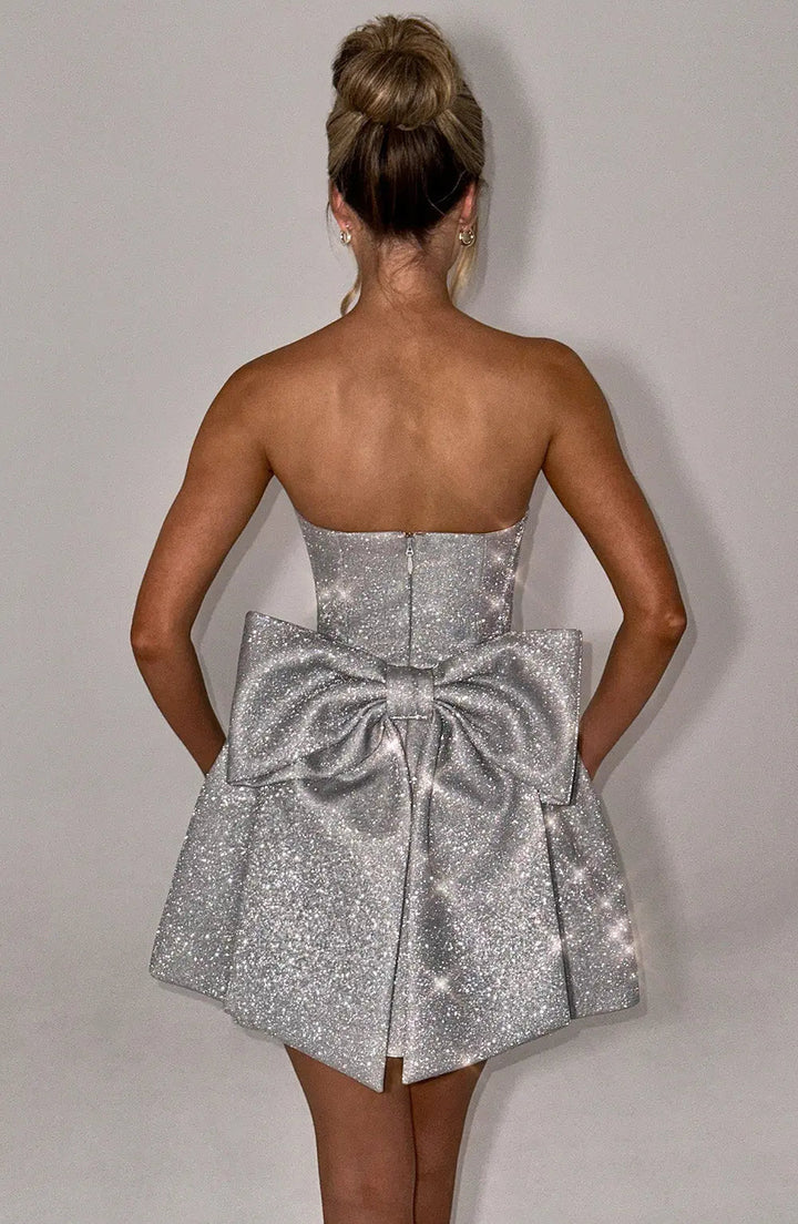 Mini Dress Women - Strapless Sequin Bow Detail | Party