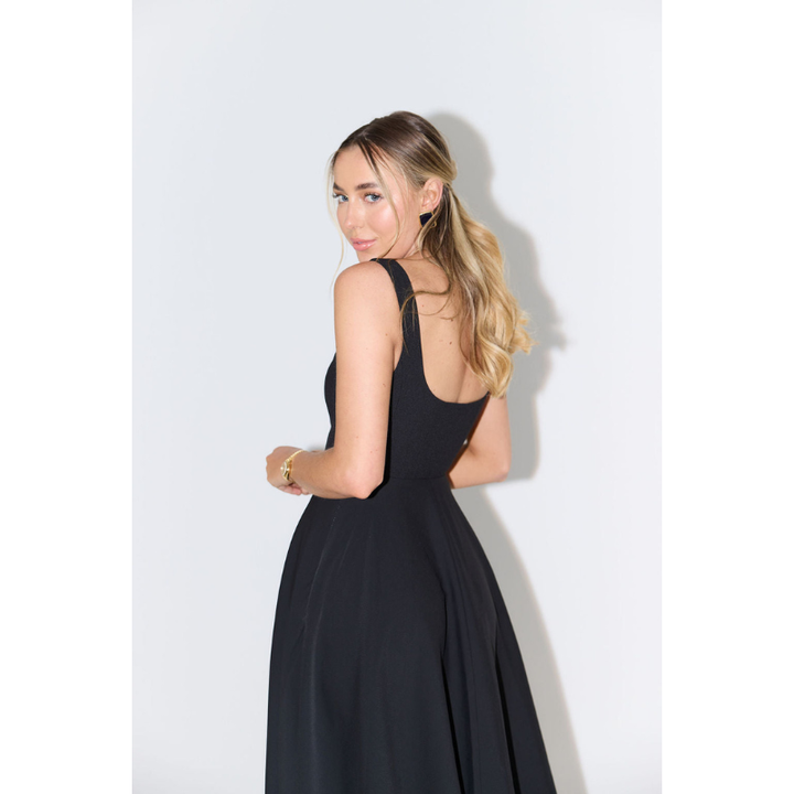 Midi Dress Women - A-Line Square Neck Structured | Elegant