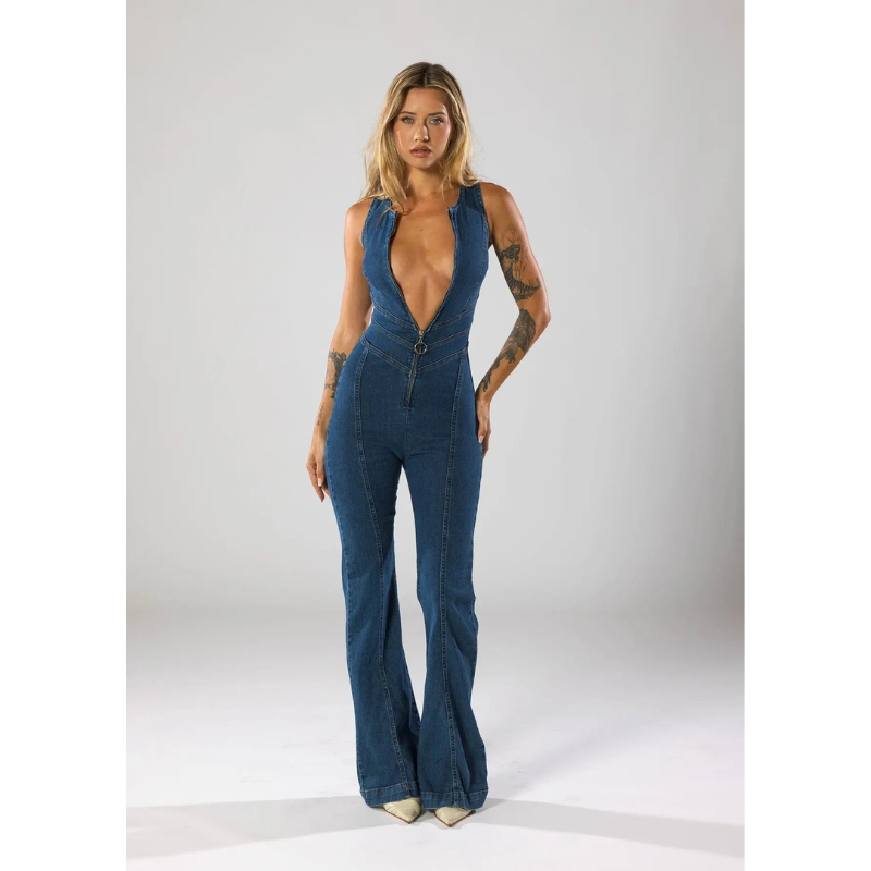 Jumpsuit Women - Sleeveless Flared Zip Front | Casual