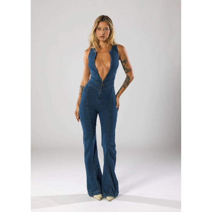 Jumpsuit Women - Sleeveless Flared Zip Front | Casual