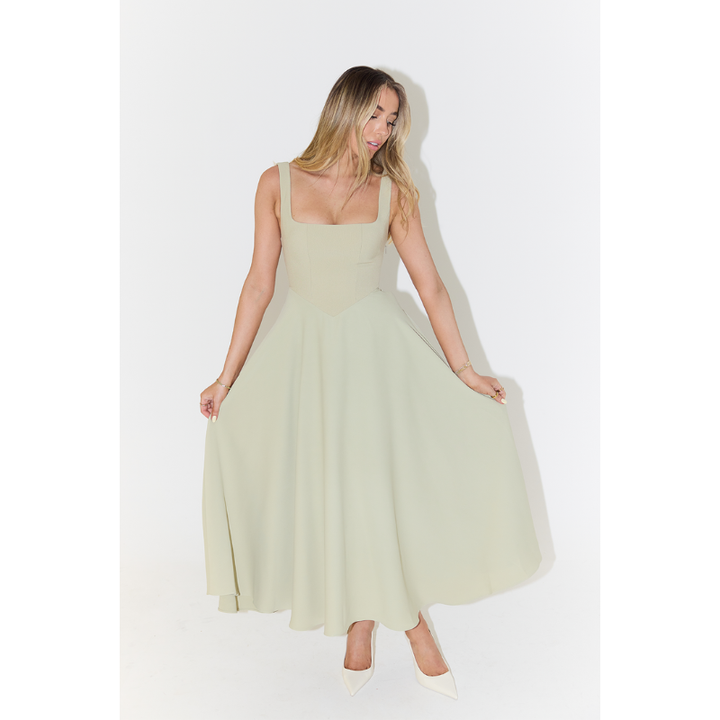 Midi Dress Women - A-Line Square Neck Structured | Elegant