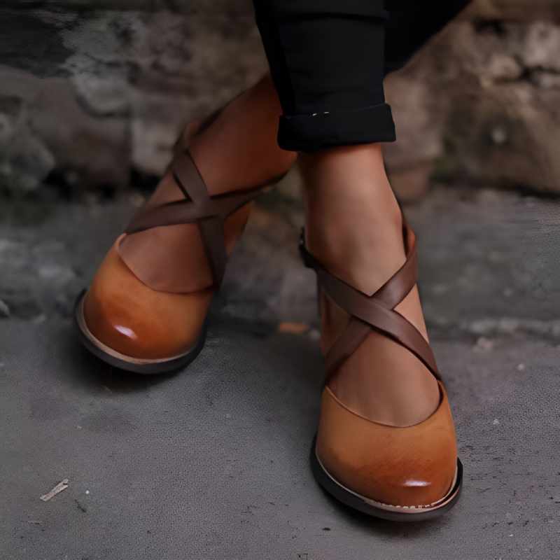 Heels Women - Block Heel Cross Strap with Buckle Detail | Elegant