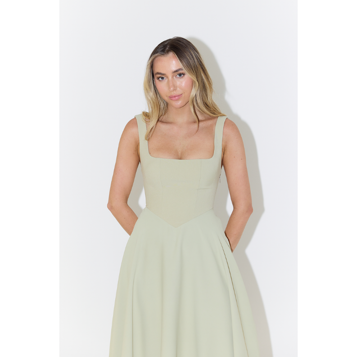 Midi Dress Women - A-Line Square Neck Structured | Elegant