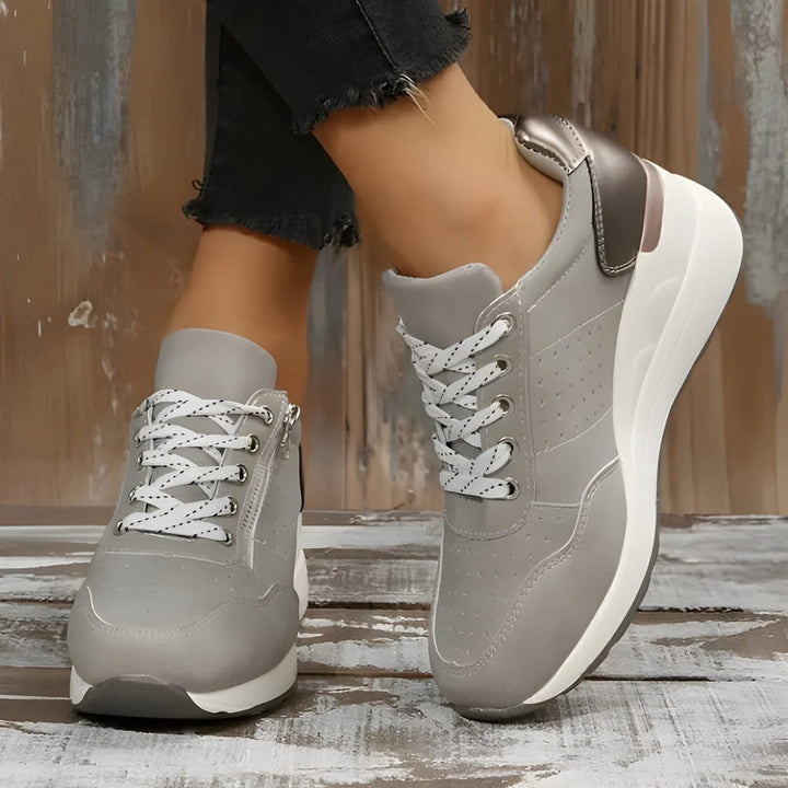 Trainers Women - Wedge Sole Lace Up Metallic Detail | Chic