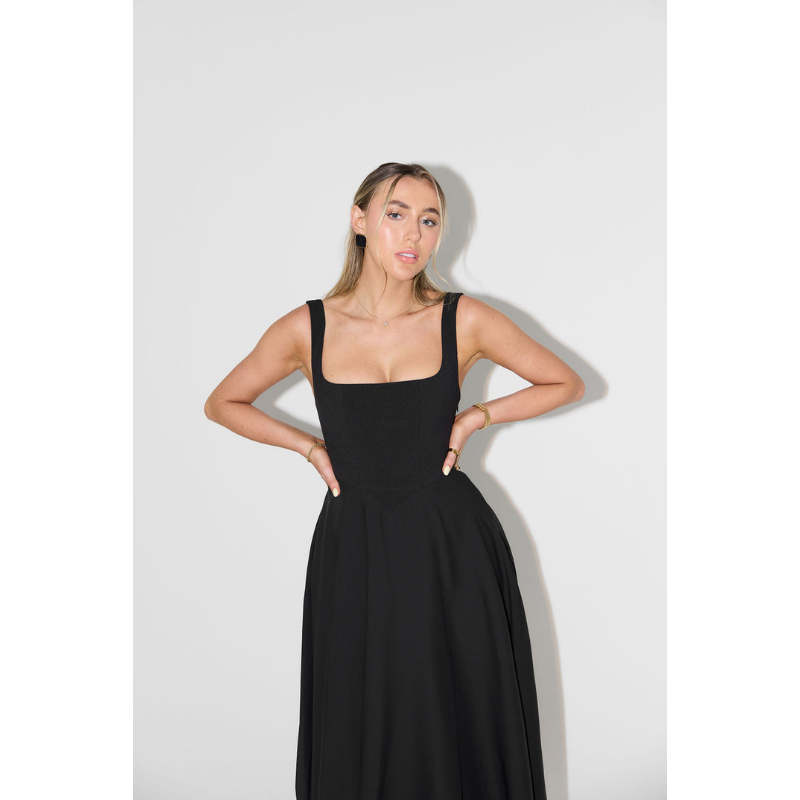 Midi Dress Women - A-Line Square Neck Structured | Elegant