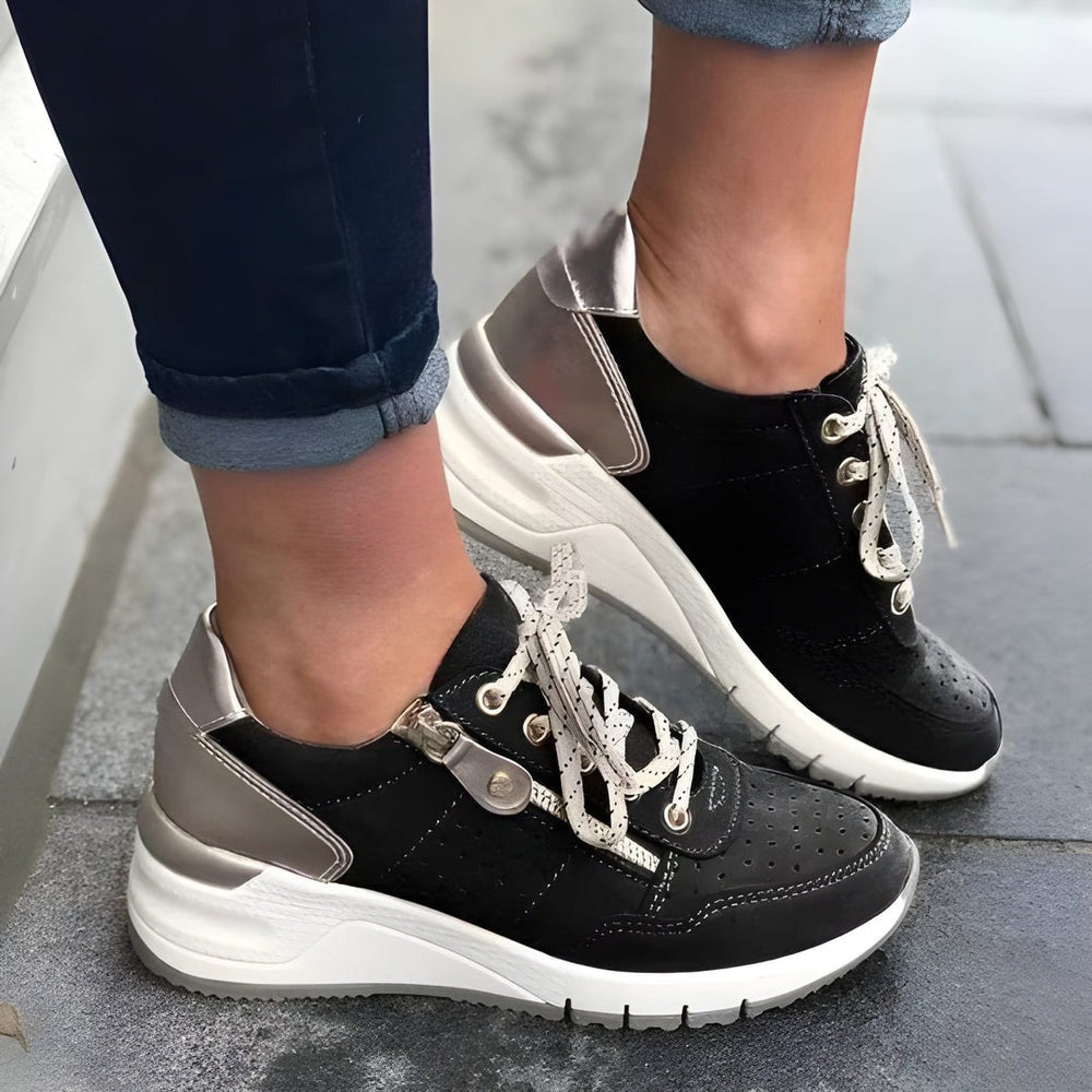 Trainers Women - Wedge Sole Lace Up Metallic Detail | Chic