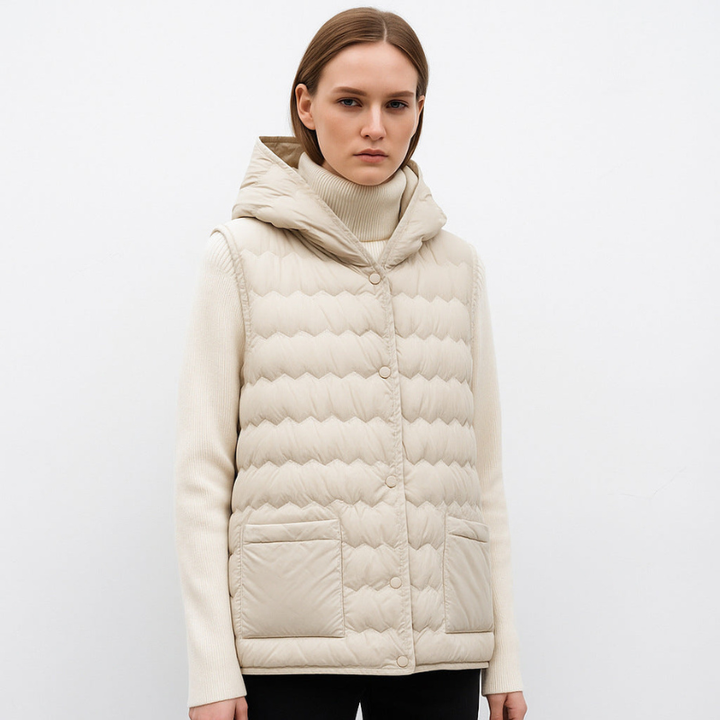 Bodywarmer Women - Quilted Hooded Zip Sleeveless Puffer | Casual