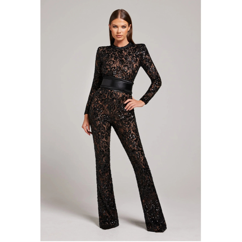 Jumpsuit Women - Round Neck Long Sleeve Flared Leg | Elegant