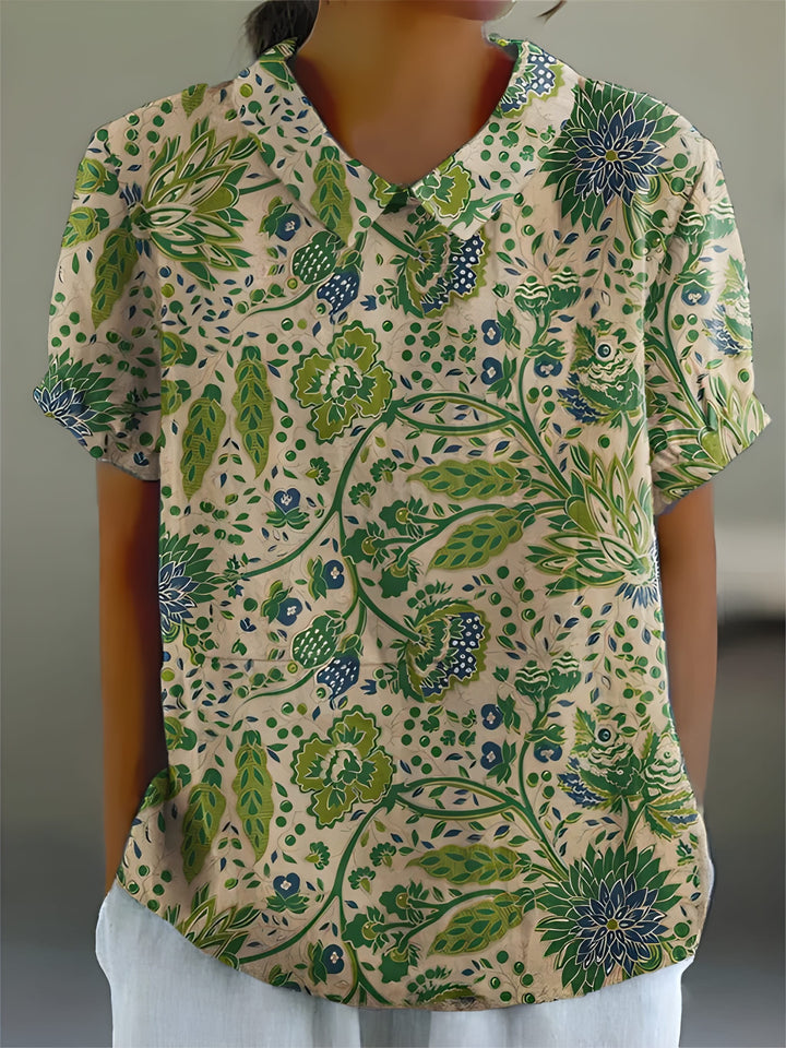Women's Blouse - Floral Print V-Neck Short Sleeve Summer Top | Casual