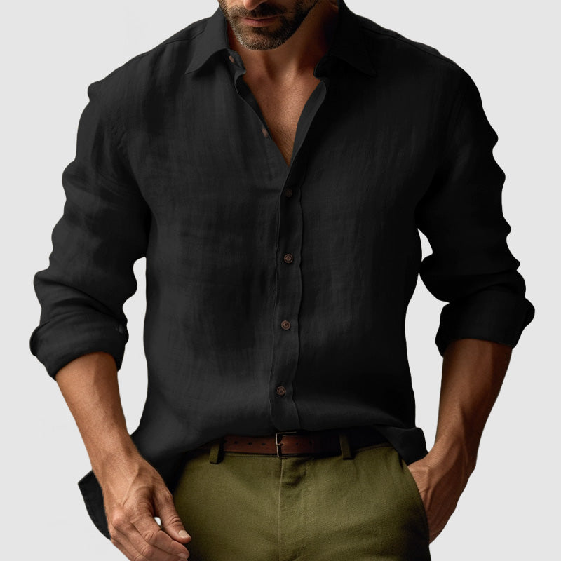 Men's Shirts - Relaxed Fit Long Sleeve with Open Collar | Casual