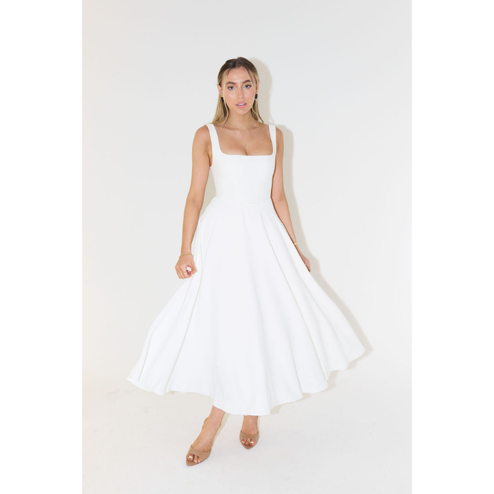 Midi Dress Women - A-Line Square Neck Structured | Elegant