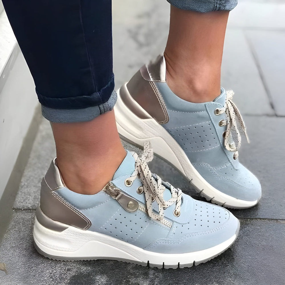 Trainers Women - Wedge Sole Lace Up Metallic Detail | Chic