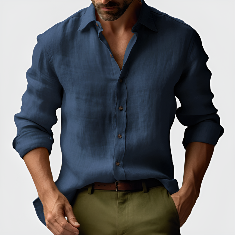 Men's Shirts - Relaxed Fit Long Sleeve with Open Collar | Casual