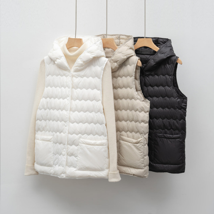 Bodywarmer Women - Quilted Hooded Zip Sleeveless Puffer | Casual