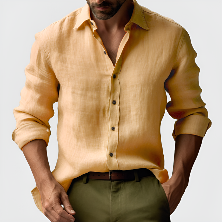 Men's Shirts - Relaxed Fit Long Sleeve with Open Collar | Casual