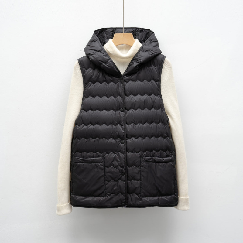 Bodywarmer Women - Quilted Hooded Zip Sleeveless Puffer | Casual