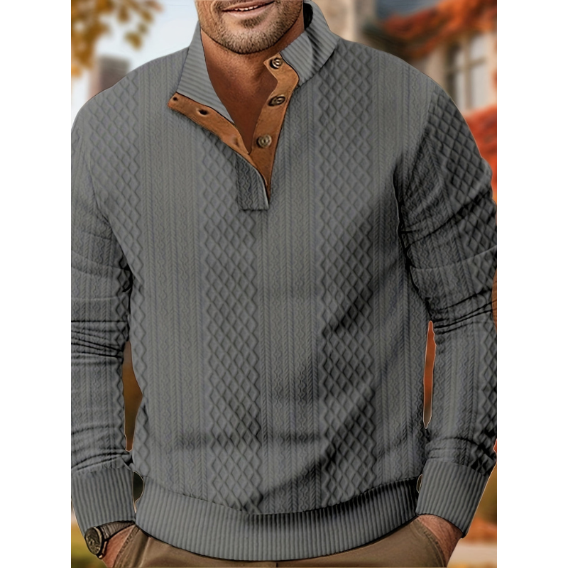 Men's Polo Shirt - Long Sleeve Button Collar | Smart Casual Look