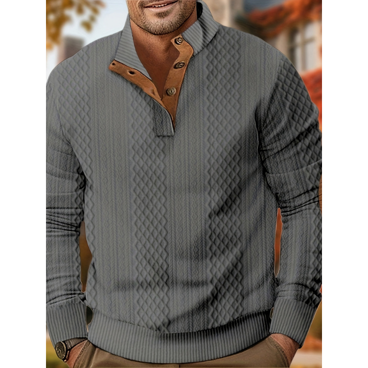 Men's Polo Shirt - Long Sleeve Button Collar | Smart Casual Look
