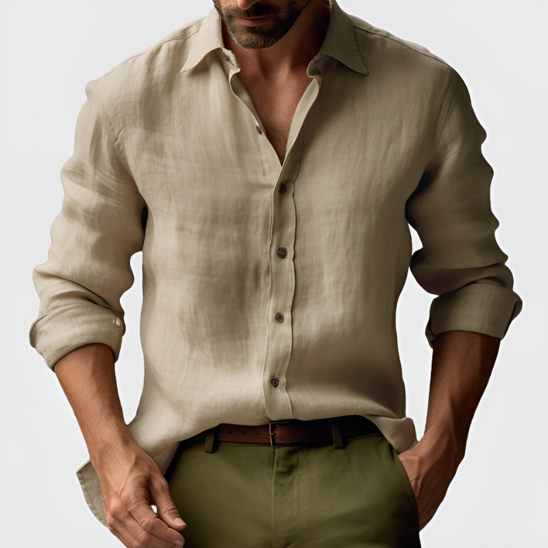 Men's Shirts - Relaxed Fit Long Sleeve with Open Collar | Casual
