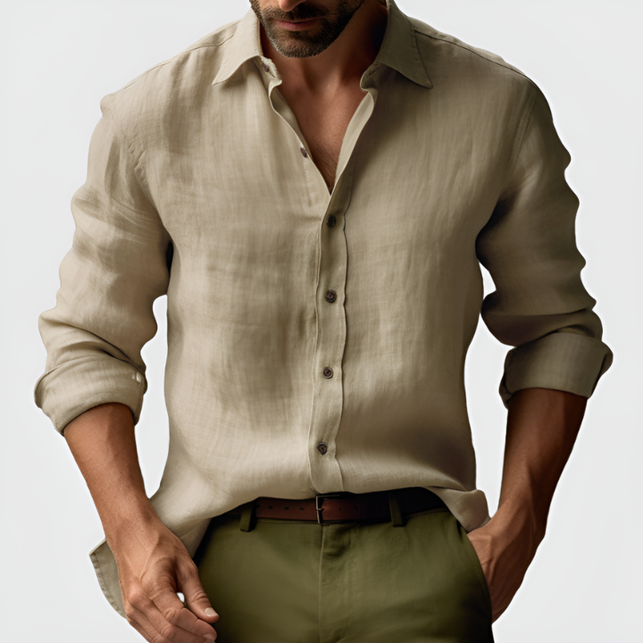 Men's Shirts - Relaxed Fit Long Sleeve with Open Collar | Casual