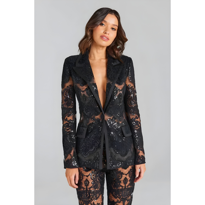 Trouser Suit Women - Sequin Lace Blazer Set | Gala