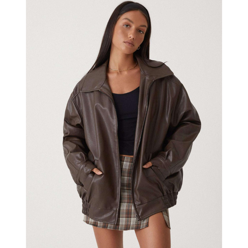 Biker Jacket Women - Oversized Zip Up with Collar Detail | Casual