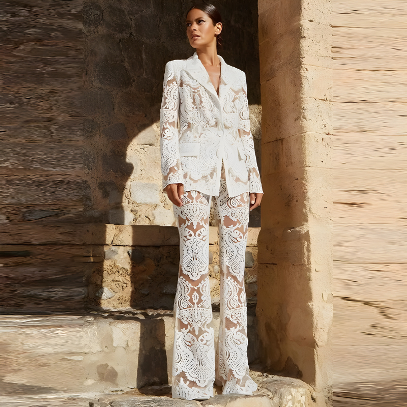 Trouser Suit Women - Sequin Lace Blazer Set | Gala